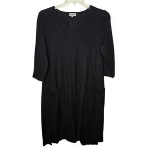 Iridium Black Lagenlook Cotton Pockets 3/4 Sleeve Dress Size Small